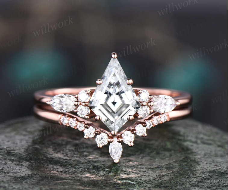 Image from: Wilwork Jewelry - Vintage Kite Cut Moissanite Engagement Rings l Unique Bridal Wedding Set Ring