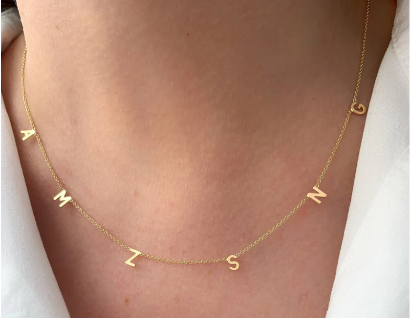 Image from: Van Der Hout Jewelry l Gold Drop Mini Initial Necklace