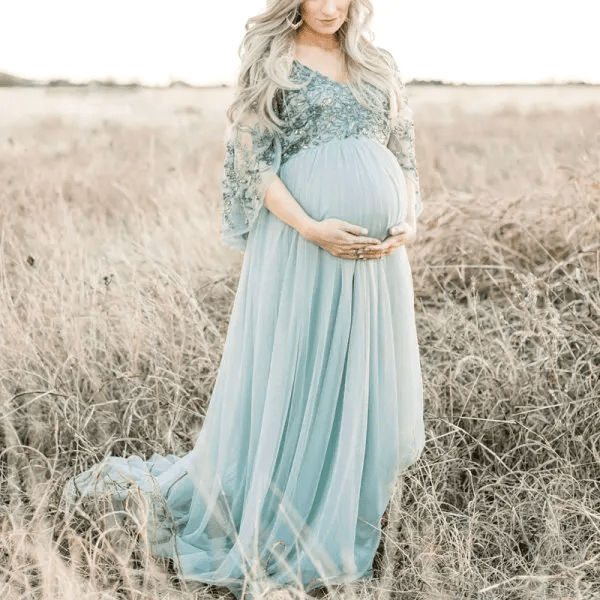 Image from: Lukalula l Maternity V-Neck Pure Color Lace Photoshoot Dress