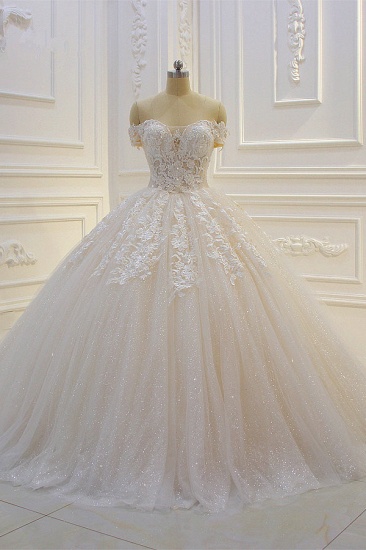 Image from: BM BRIDAL I Luxury Ball Gown Strapless Tulle Wedding Dress Lace Appliques