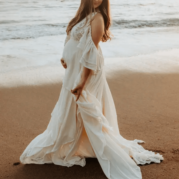 Image from: Lukalula l Maternity White Lace Off Shoulder Photoshoot Dress 