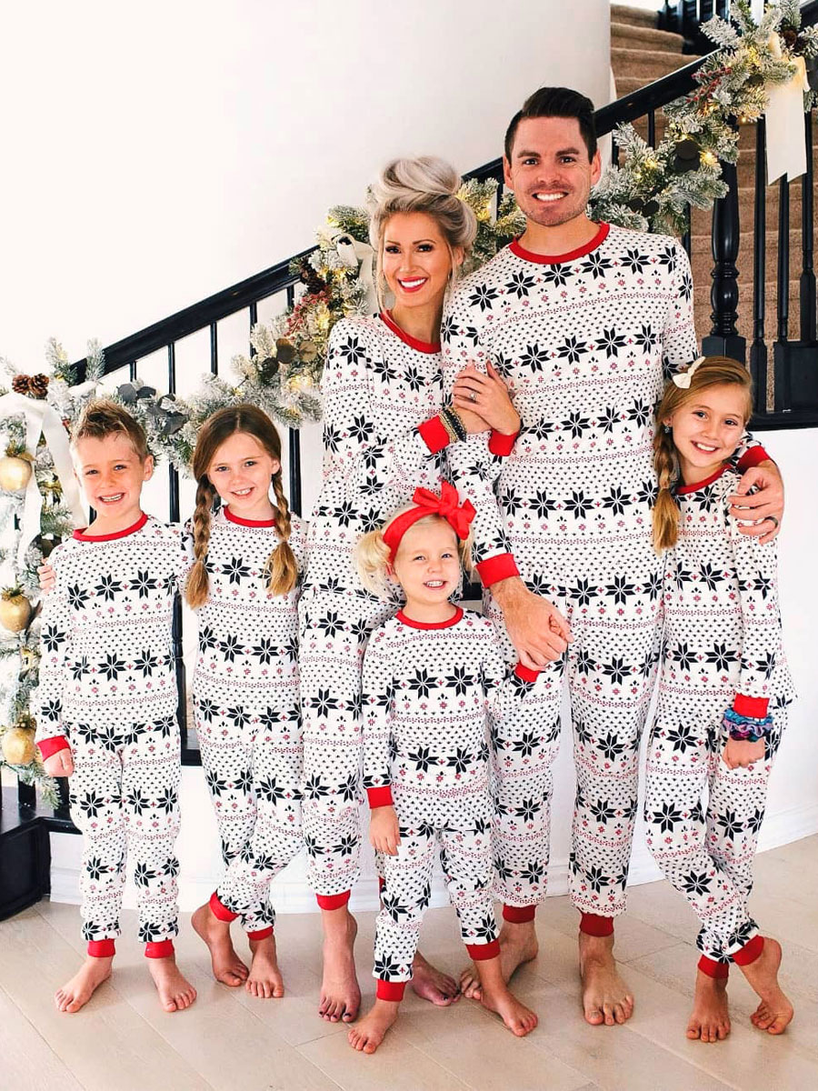 Family Christmas Pajamas For Adult White Christmas Pattern Pants Top 2-Piece Set