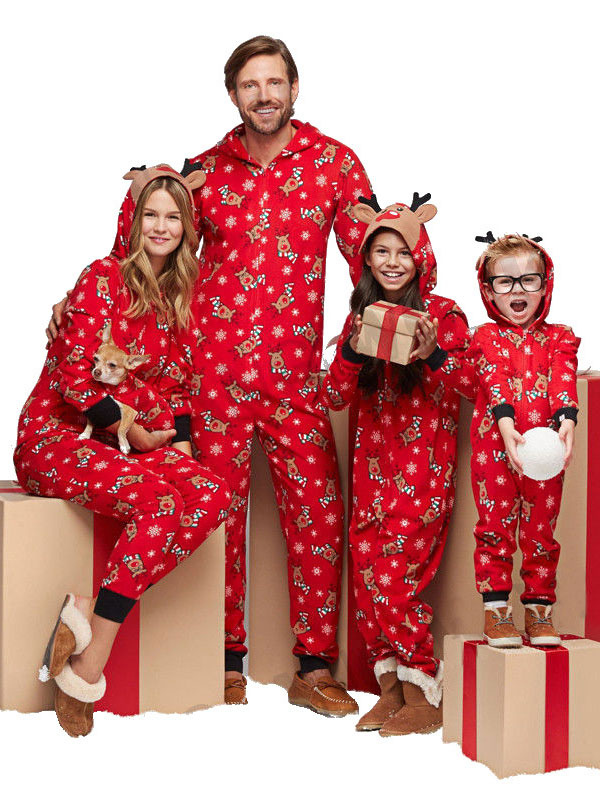 Pajamas Christmas Pattern Red Family Sleepwear Jumpsuit