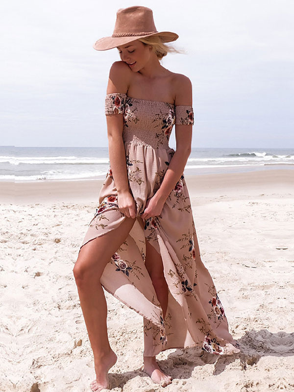 Image from: Milanoo l Chiffon Maxi Dress Off Shoulder Short Sleeve High Slit Floral Printed Long Dress