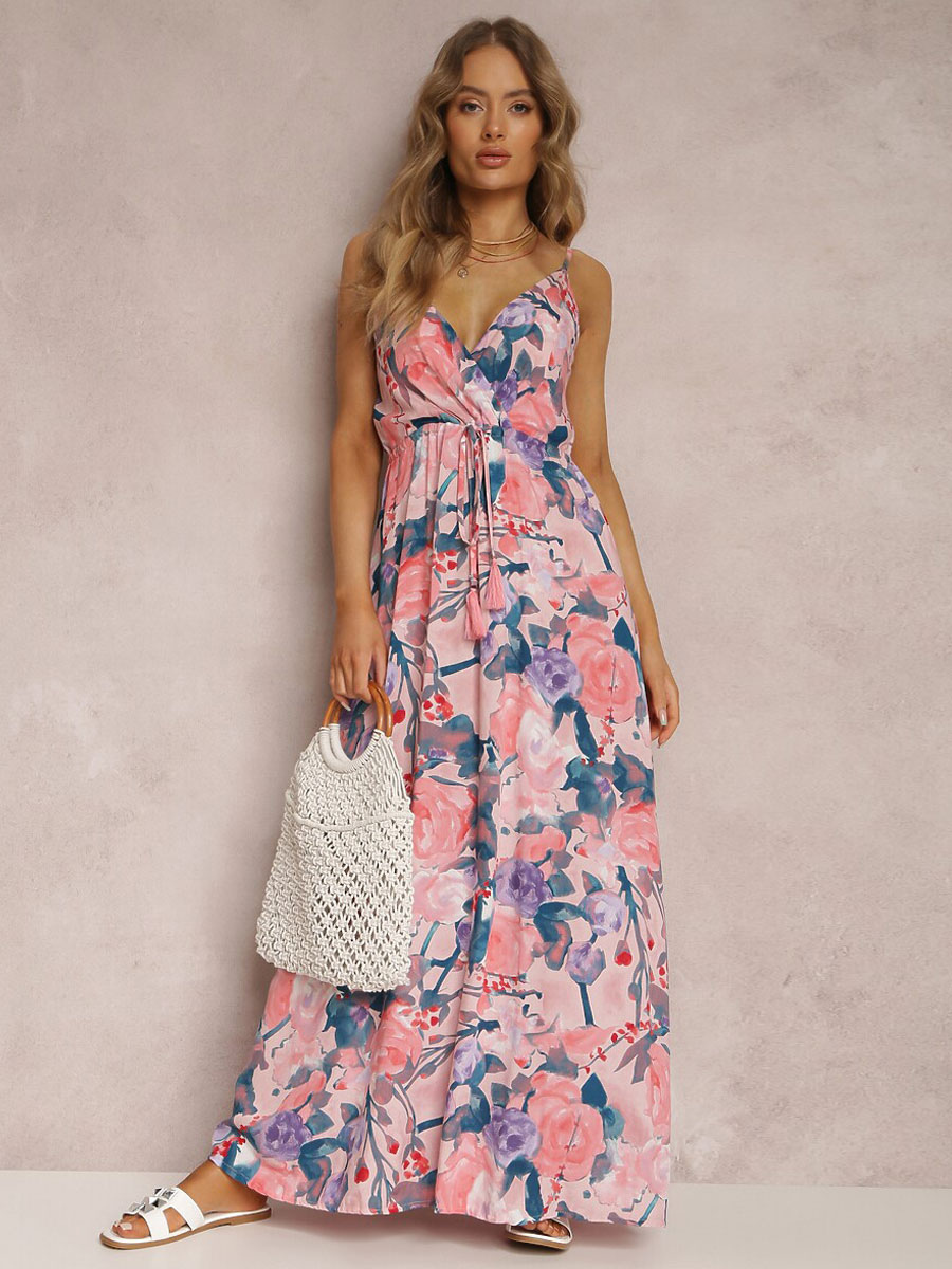 Image from: Milanoo l Print Maxi Dress Floral Sleeveless V Neck Bohemian Backless Spaghetti Straps Lace Up Long Summer Dress