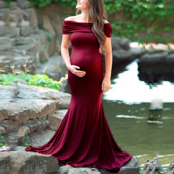 Maternity Off The Shoulder Knitted Maxi Photoshoot Dress