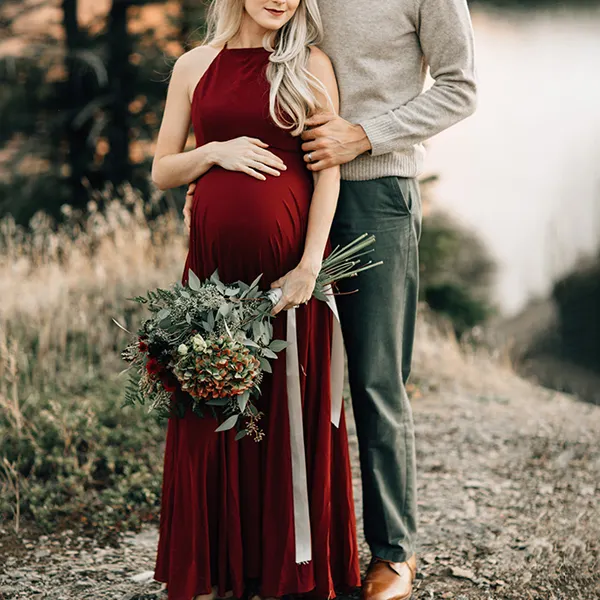  Maternity Wine Red Backless Photoshoot Baby Shower Maxi Dres