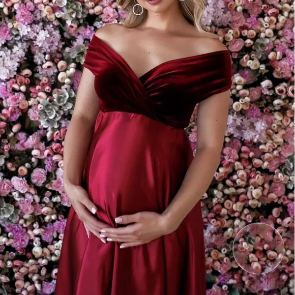 Maternity V-Neck Off-Shoulder Photoshoot Dress