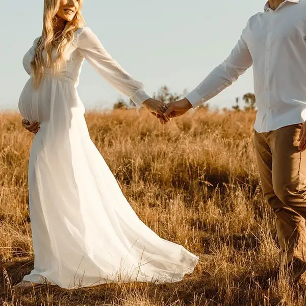 Maternity White Long Sleeve Photoshoot Dress