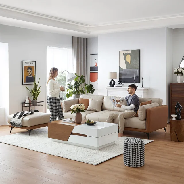 Image From 25Home - All-Leather sofa and Ottoman