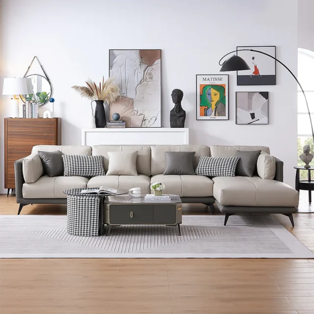 Image From: 25Home - Grey All-Leather Sectional Sofa