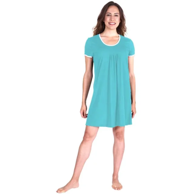 Pleated Front Moisture Wicking Short Sleeve Nightie -  Sleepwear