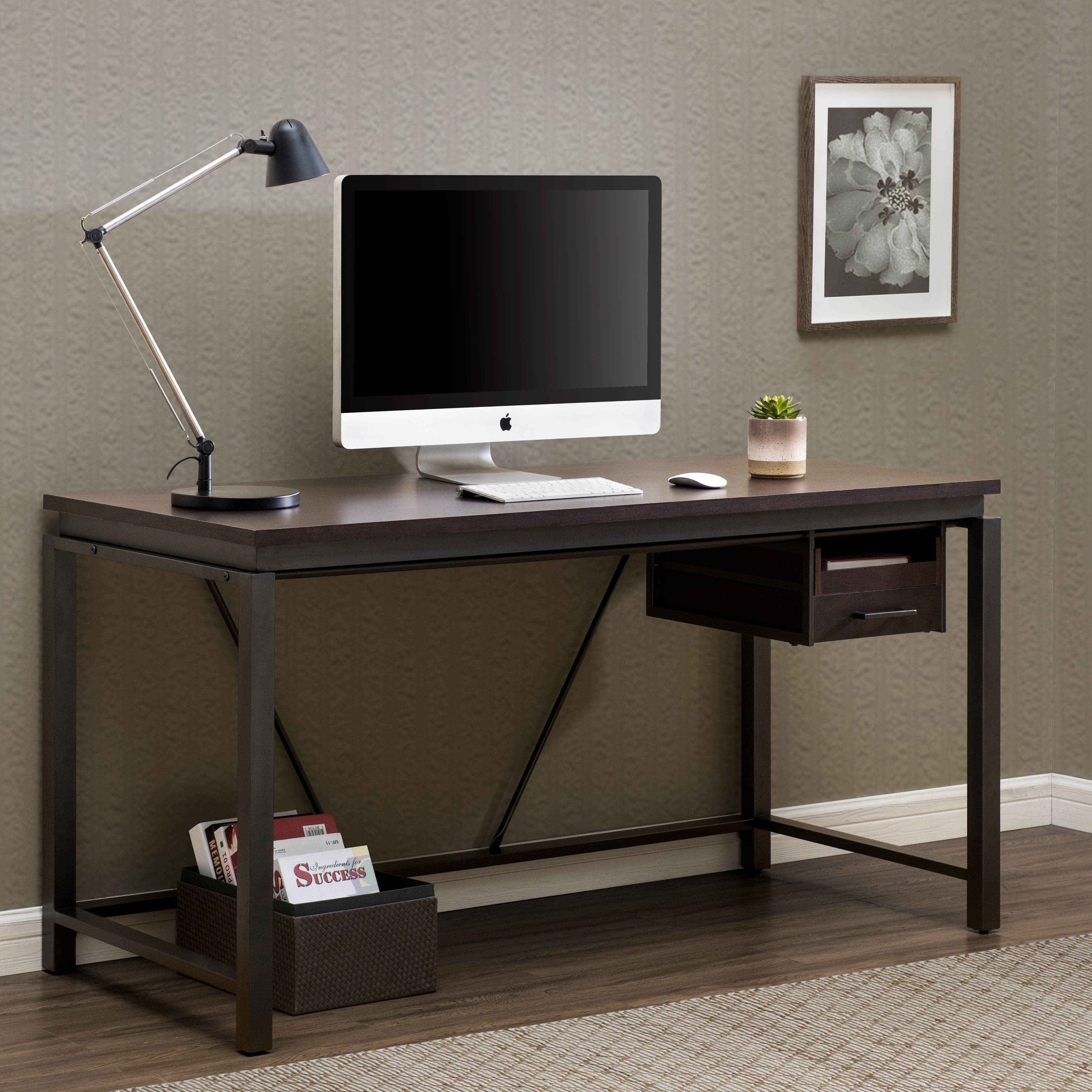 Image from sunjoyshop.com -  Brown Computer Desk With Motion Drawer And Removable Tray