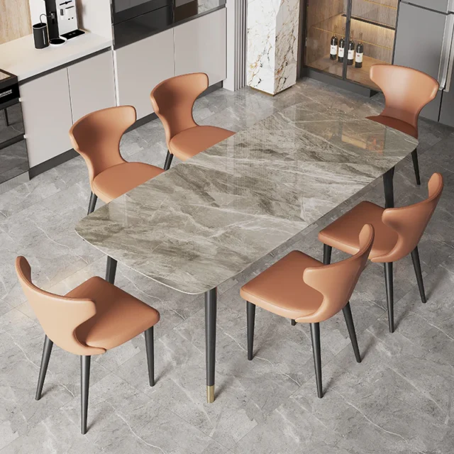 Image from 25home.com - Glossy Sintered-Stone Top Dining Table Set