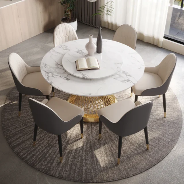 Image from 25home.com - Round Sintered-Stone Dining Table With Turntable