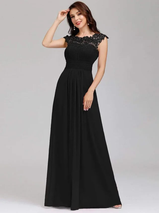Image From: ever-pretty.com - Elegant Maxi Long Lace With Cap Dress Prom Dress l Formal Dress