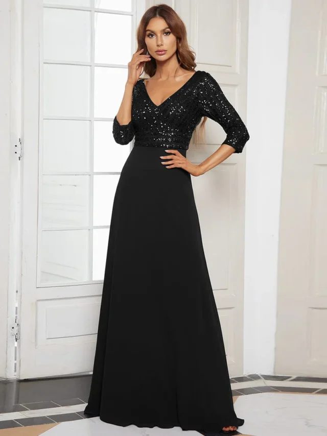 Image From: ever-pretty.com - Sexy V-Neck Sequin Evening Dress With 3/4 Sleeve