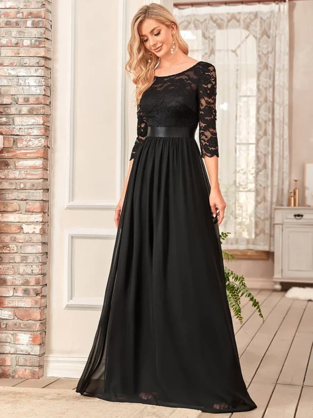 Image From: ever-pretty.com - See-Through Floor Length Lace Chiffon With Half Sleeve l Formal and Prom dress