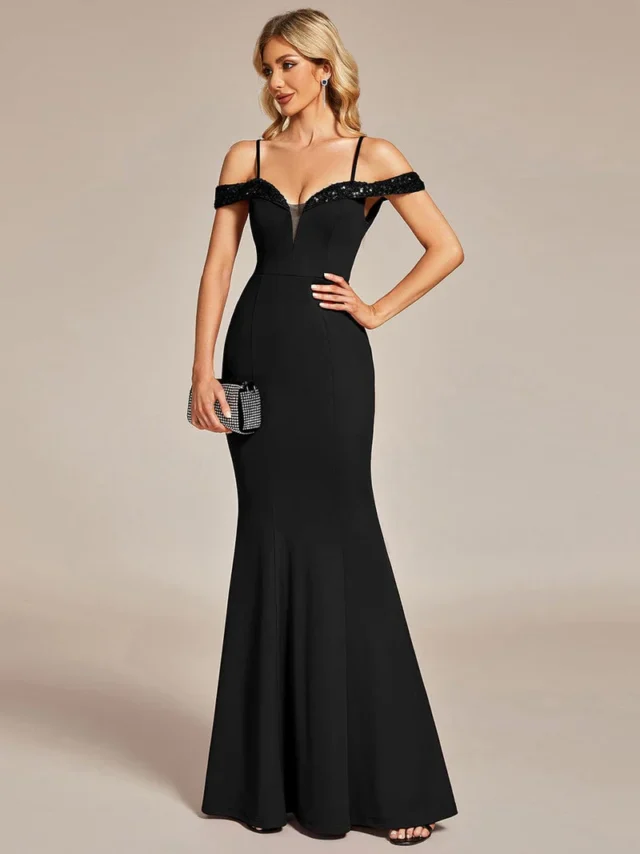 Image From: ever-pretty.com - Elegant Sequin Sleeve Evening Dress With Spaghetti Straps Formal and Prom Dresses