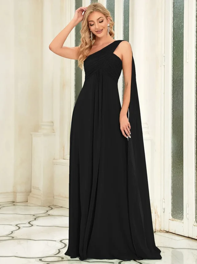 Image From: ever-pretty.com - Pleated One Shoulder Long Chiffon Formal Dress