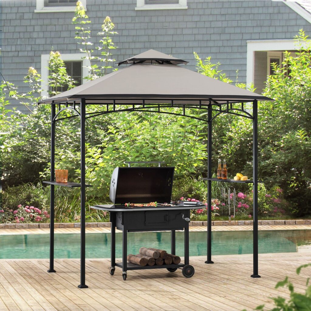 Image From: sunjoyshop.com - 5X8 Grill Gazebo Soft Top With Bar Shelves