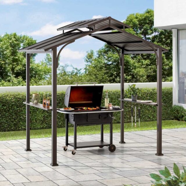 Image From: sunjoyshop.com - Outdoor Patio 5x8 Brown Grill Gazebo 2 Tier Hardtop