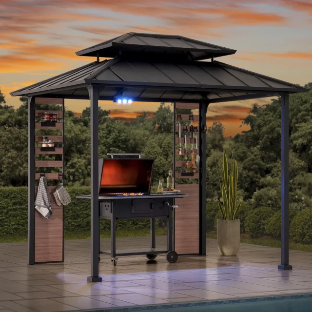 7'x9' Rochdale Hard Top Grill Gazebo With Ceiling Hooks and Shelves