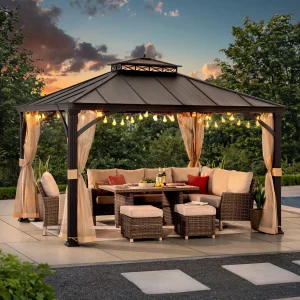 Image from sunjoy.com -  Metal Gazebo Grill With Aluminum Frame and Privacy Netting 11x13